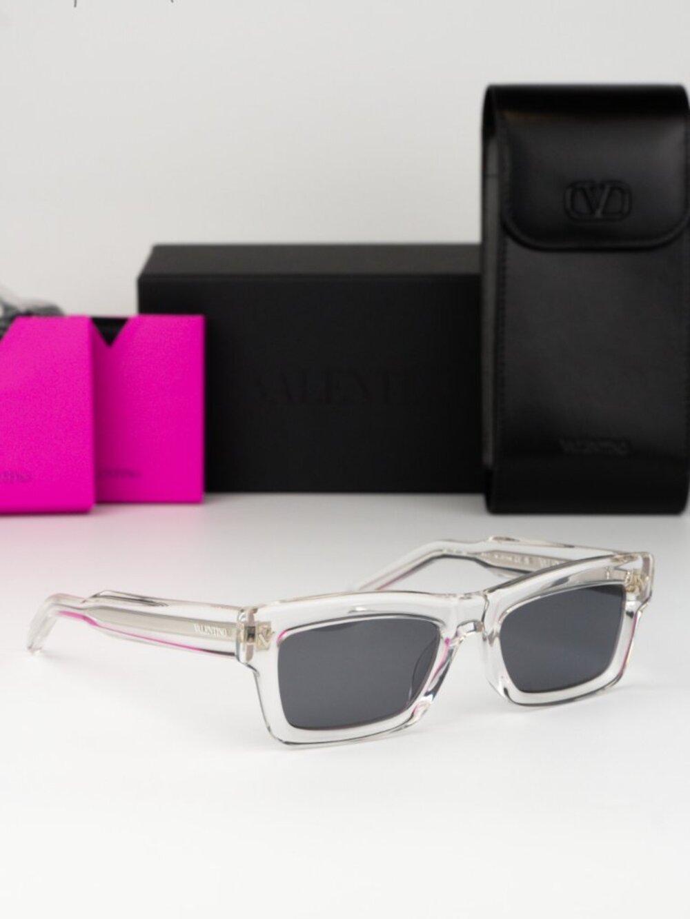 Valentino Women Sunglasses Transparent Grey Rectangle V-SHARP VLS-134 C NEW